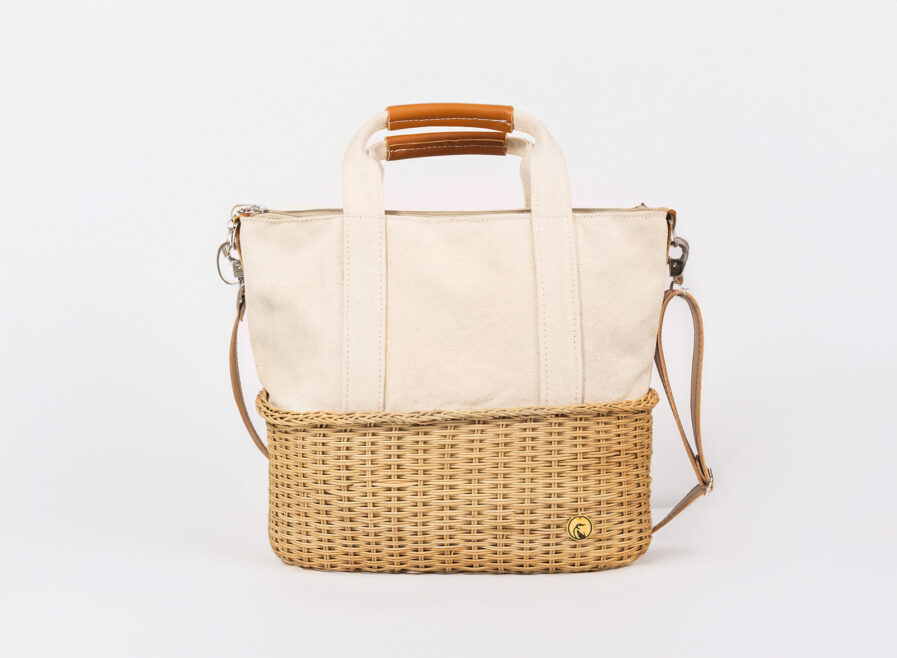 Tote bag with ecru manta canvas and leather handles